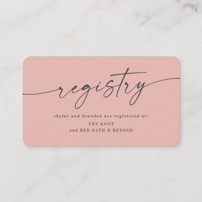 Simple Solid Blush Pink Color Wedding Registry Enclosure Card (Front)
