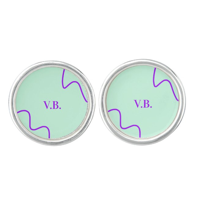 Simple solid color add name text monogram  cufflinks (Front)