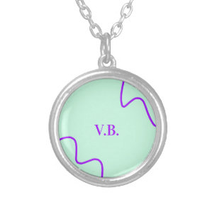 Simple solid color add name text monogram silver plated necklace
