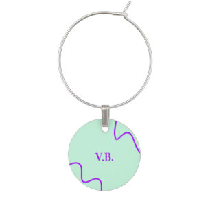 Simple solid color add name text monogram wine charm