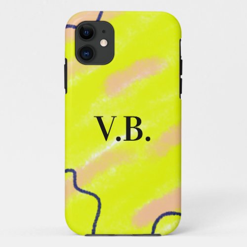 Simple solid color add name text monogram yellow iPhone 11 case
