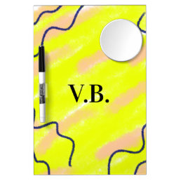 Simple solid color add name text monogram yellow dry erase board with mirror