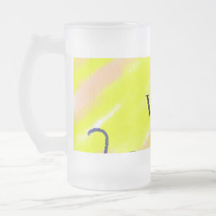 Simple solid color add name text monogram yellow frosted glass beer mug