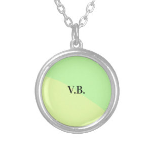 Simple solid color add name text monogram yellow g silver plated necklace