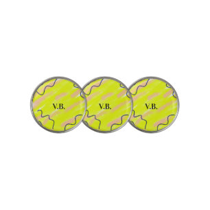 Simple solid color add name text monogram yellow golf ball marker