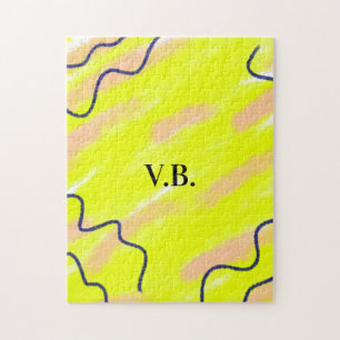 Simple solid color add name text monogram yellow jigsaw puzzle