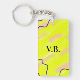 Simple solid color add name text monogram yellow keychain
