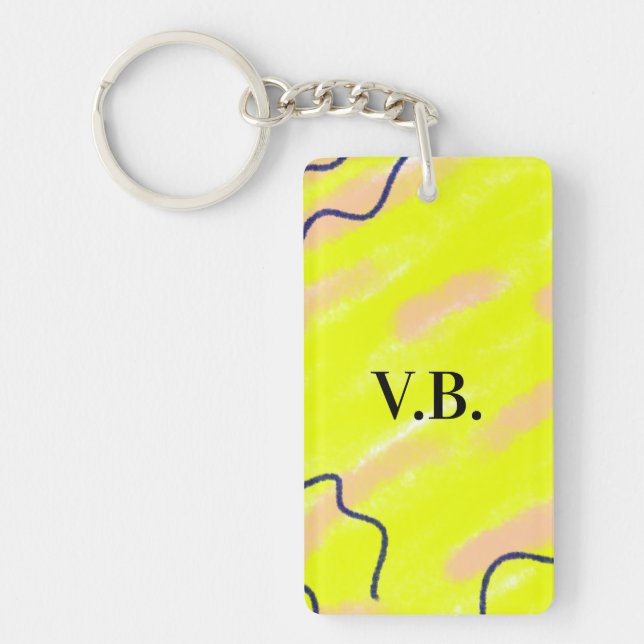Simple solid color add name text monogram yellow keychain (Front)