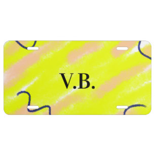 Simple solid color add name text monogram yellow license plate