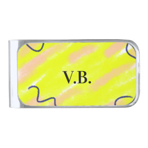 Simple solid color add name text monogram yellow silver finish money clip