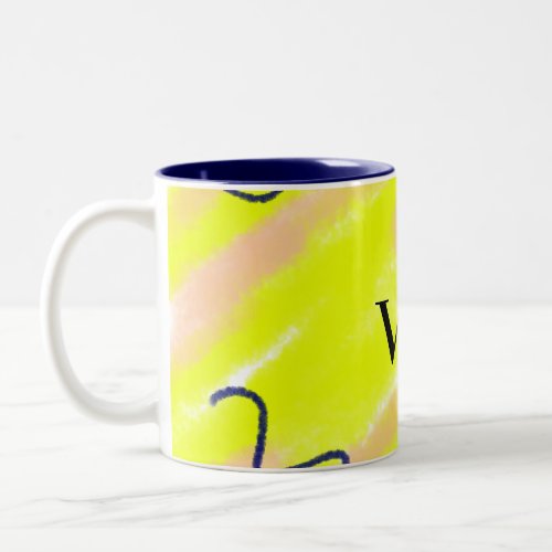 Simple solid color add name text monogram yellow   Two_Tone coffee mug