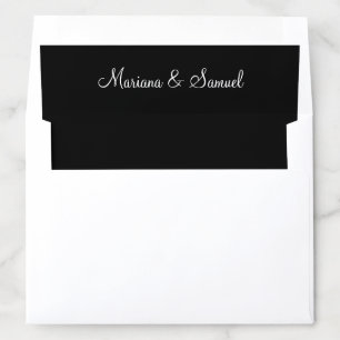 Simple Solid Color Black Script Names Wedding Envelope Liner