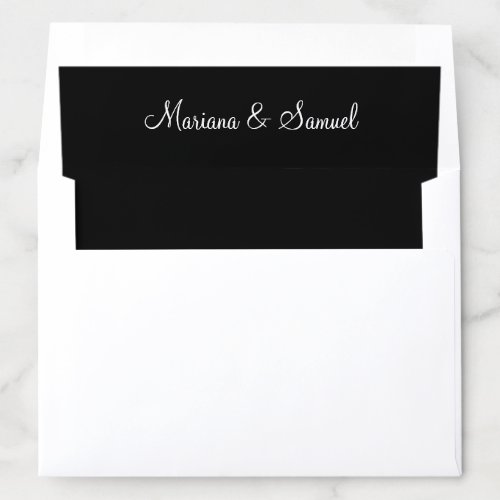Simple Solid Color Black Script Names Wedding Envelope Liner