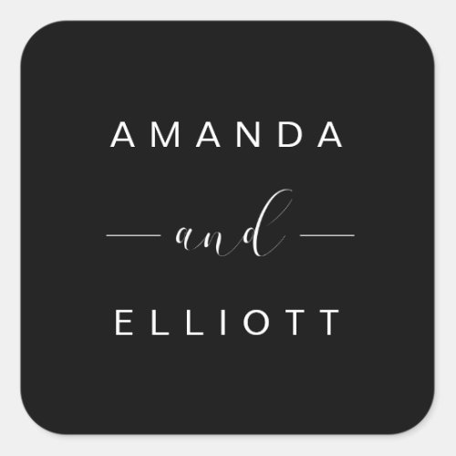 Simple Solid Color Black Wedding Square Sticker