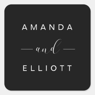 Simple Solid Color Black Wedding Square Sticker