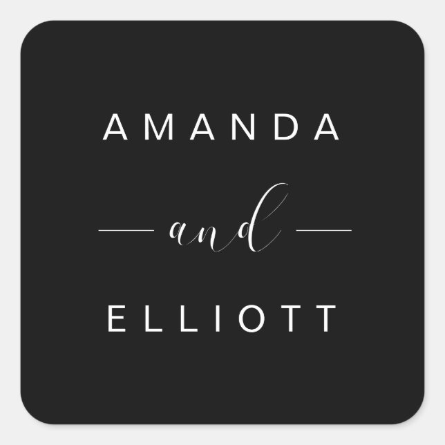 Simple Solid Color Black Wedding Square Sticker (Front)