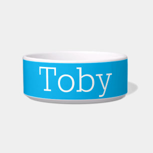 Simple Solid Color Blue Custom Name Pet Bowl