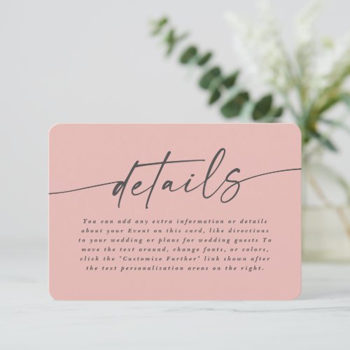 Simple Solid Color Blush Pink Wedding Details Enclosure Card