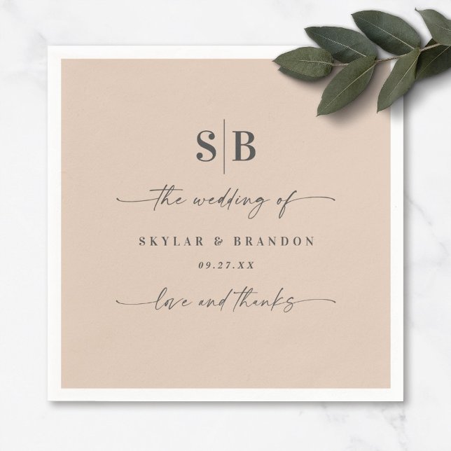 Simple Solid Color Champagne Monogrammed Wedding Napkins (Creator Uploaded)