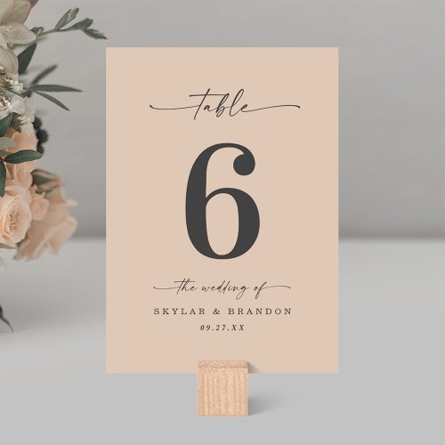 Simple Solid Color Champagne Yellow Gold Wedding Table Number