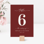 Simple Solid Color Dark Wine Cinnamon Red Wedding Table Number<br><div class="desc">Simple Solid Color Dark Wine Cinnamon Red Wedding Reception Dinner Table Numbers. This modern chic Table Card is simple classic and elegant with a plain solid background color and a pretty signature script calligraphy font with tails. Shown in the new Colorway. Available in several color options, or feel free to...</div>