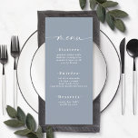 Simple Solid Color Dusty Blue Mist Wedding Menu<br><div class="desc">Simple Solid Color Light Dusty Blue Wedding Menu. This modern chic Menu Card is simple classic and elegant with a plain solid color background and a pretty signature script calligraphy font with tails. Shown in the new Colorway. With a pretty monogram on the back side. Available in several color options,...</div>