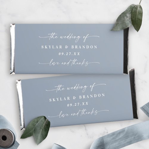 Simple Solid Color Dusty Blue Wedding Monogram Hershey Bar Favors