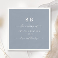 Simple Solid Color Dusty Blue Wedding Monogram