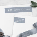 Simple Solid Color Dusty Blue Wedding Monogrammed Wrap Around Label<br><div class="desc">Simple Solid Color Dusty Blue Wedding Monogrammed Return Address Wrap Around Labels. This modern wedding or any event address label design is simple and minimal with a plain solid background color and trendy fonts. Shown in the new Wedding Color Palette. Also features a simple monogram on the right. The Chic...</div>