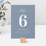 Simple Solid Color Dusty Blue Wedding Reception Table Number<br><div class="desc">Simple Solid Color Dusty Blue Wedding Reception Dinner Table Numbers. This modern chic Table Card is simple classic and elegant with a plain solid background color and a pretty signature script calligraphy font with tails. Shown in the new Colorway. Available in several color options, or feel free to edit the...</div>