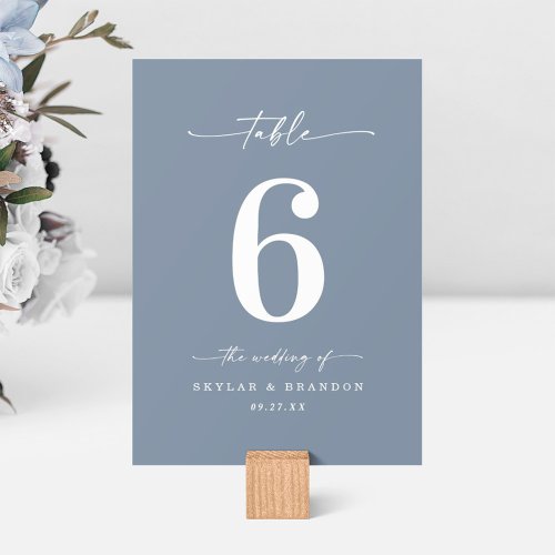 Simple Solid Color Dusty Blue Wedding Reception Table Number