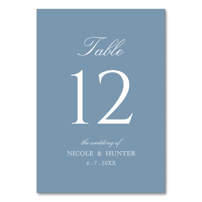Simple Solid Color Dusty Blue Wedding Table Number (Front)