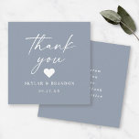 Simple Solid Color Dusty Blue Wedding Thank You Note Card<br><div class="desc">Simple Minimalistic Solid Color Dusty Blue Wedding Thank You Cards. This modern wedding or any event Thank You Card design is simple and minimal with a Plain Solid color Background and trendy signature calligraphy script fonts. Add Your Custom text to the back side. Shown in the new Wedding Color Palette....</div>