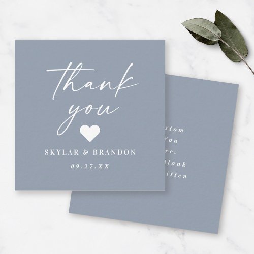 Simple Solid Color Dusty Blue Wedding Thank You Note Card