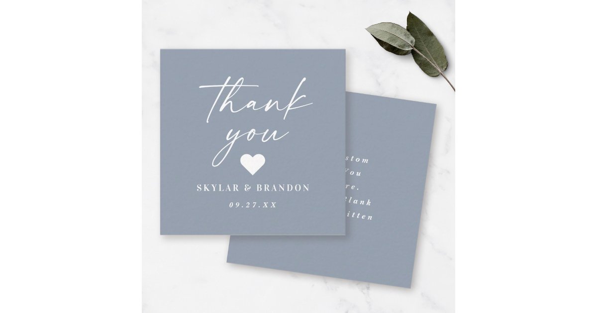 Simple Solid Color Dusty Blue Wedding Thank You Note Card | Zazzle