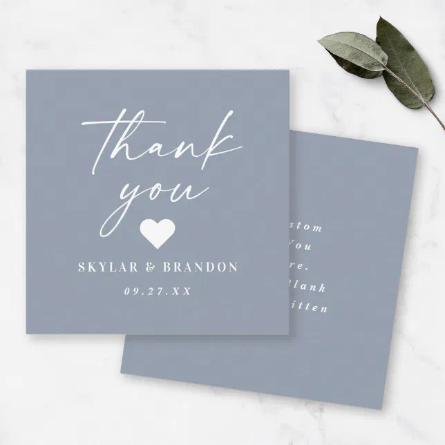 Simple Solid Color Dusty Blue Wedding Thank You Note Card | Zazzle