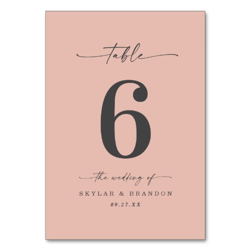 Simple Solid Color Dusty Blush Pink Wedding Table Number