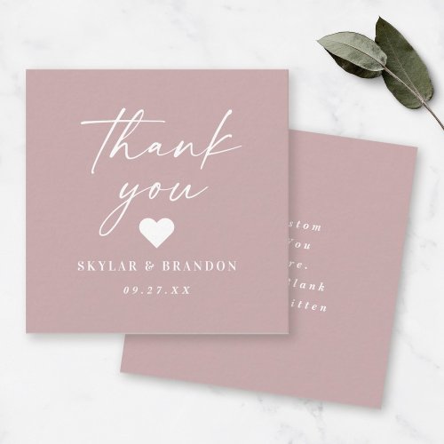 Simple Solid Color Dusty Mauve Wedding Thank You Note Card