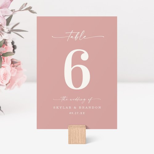 Simple Solid Color Dusty Rose Pink Wedding Table Number