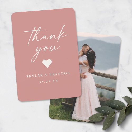 Simple Solid Color Dusty Rose Pink Wedding Thank You Card