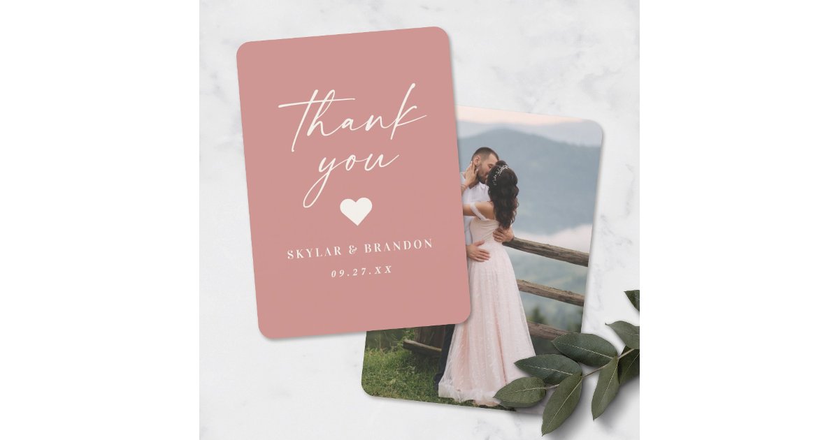Simple Solid Color Dusty Rose Pink Wedding Thank You Card | Zazzle