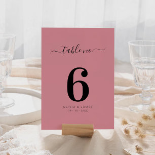 Simple Solid Color Dusty Rose Wedding Table Number