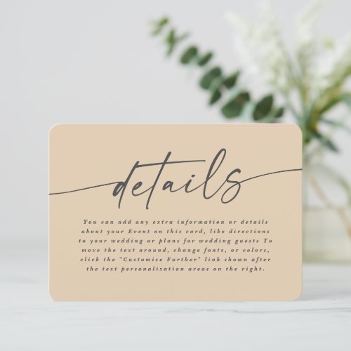 Simple Solid Color Dusty Yellow Wedding Details Enclosure Card