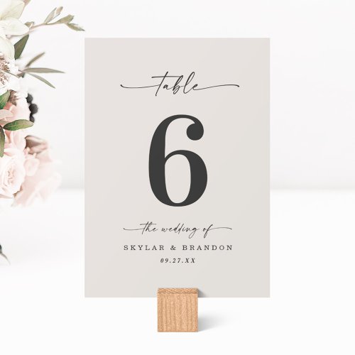 Simple Solid Color Gardenia Off_White Wedding Table Number