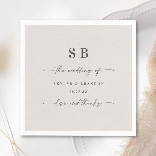 Simple Solid Color Gardenia White Wedding Monogram Napkins