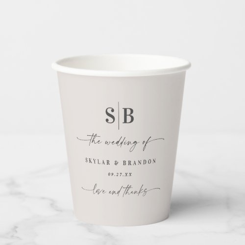 Simple Solid Color Gardenia White Wedding Monogram Paper Cups