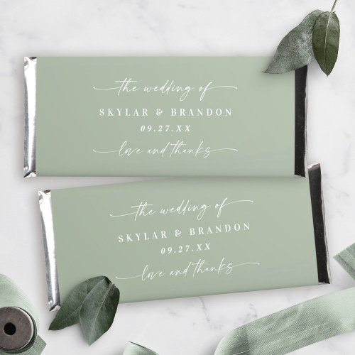 Simple Solid Color Leaf Green Wedding Monogram Hershey Bar Favors