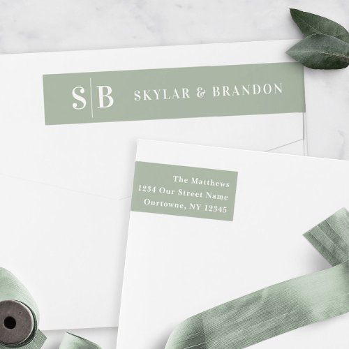 Simple Solid Color Leaf Green Wedding Monogrammed Wrap Around Label