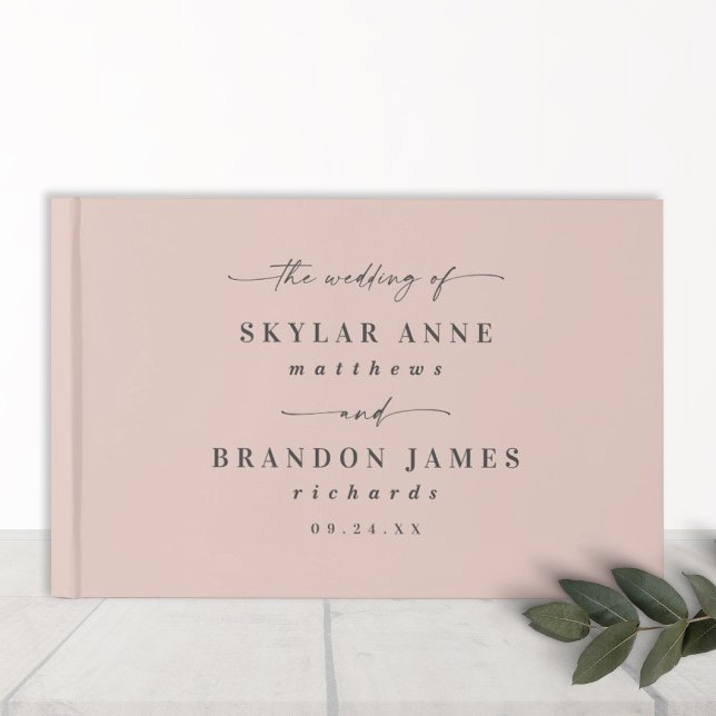 Simple Solid Color Light Blush Pink Wedding Guest Book (Minimalistic Light Blush Pink Solid Color and Script Wedding Guest Book)