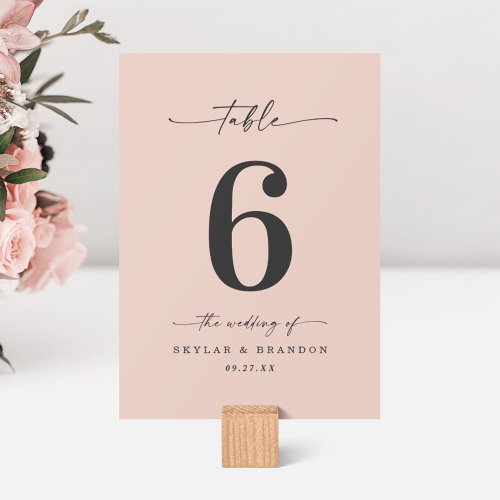 Simple Solid Color Light Blush Pink Wedding Table Number